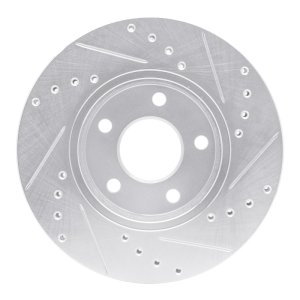 Chevrolet Malibu Brake Rotor (1) - Front Left - R1 Concepts - Drilled & Slotted - Silver - `04-`08